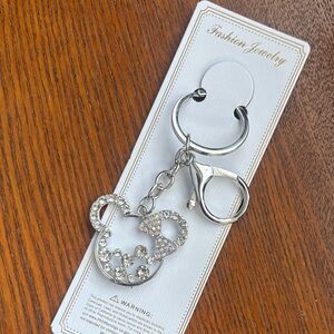 Crystal  rhinestone Bear Keychain / Bag Charm with Silver Accents